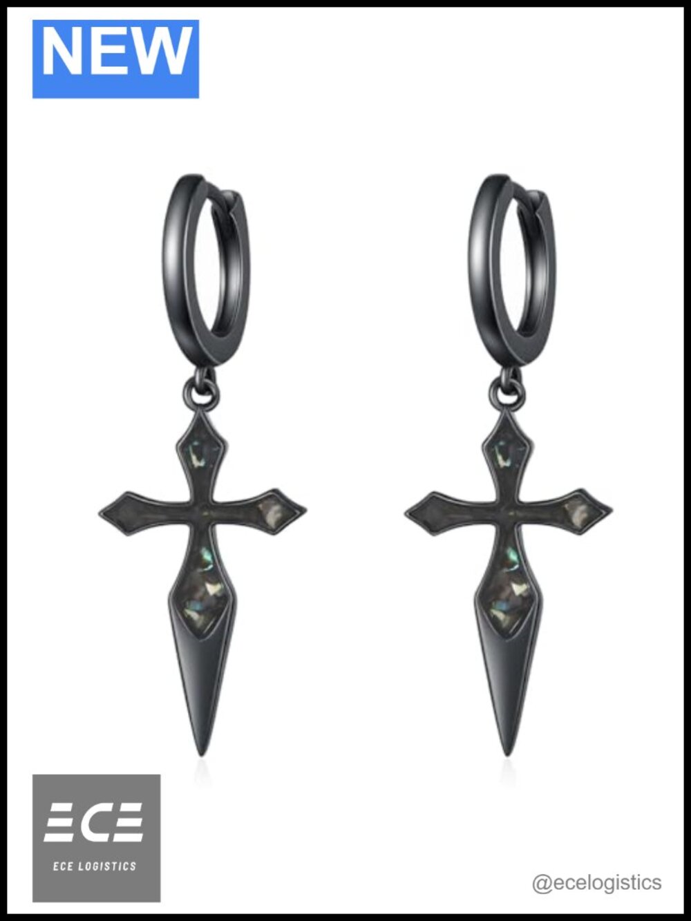Sterling Silver Gothic Cross Sword Huggie Dangle Earrings